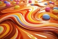 Multi colored caramel river in world of candyland, rainbow of gummy candies, lollipops, and caramels melt into sweet, striped Royalty Free Stock Photo