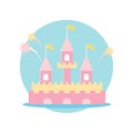 Multi-colored castle with three towers..Vector illustration. Fairy-tale subjects and characters. Objects on a colored Royalty Free Stock Photo