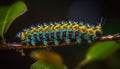 Multi colored caterpillar crawls on green plant leaf generated by AI Royalty Free Stock Photo