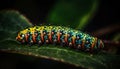 Multi colored caterpillar on green plant eating leaf generated by AI Royalty Free Stock Photo