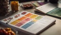 Multi colored chart on desk showcases artist successful design strategy generated by AI