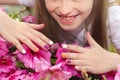 Multi-colored children`s manicure Royalty Free Stock Photo