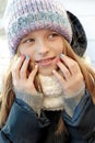 Multi-colored children`s pastel manicure.Winter nails. Royalty Free Stock Photo