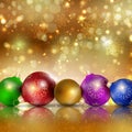 Multi-colored Christmas balls on a gold background