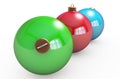 Multi-colored Christmas balls hanging on white. RGB colors. 3d r Royalty Free Stock Photo