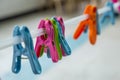 Multi-colored clips on the rope Royalty Free Stock Photo