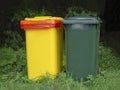 Multi-colored containers for separate garbage collection in a green place