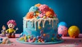 Multi colored cupcake with blue icing, chocolate, and marshmallow decoration generated by AI Royalty Free Stock Photo