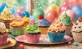 multi-colored cupcakes for the holiday. Selective focus. Royalty Free Stock Photo