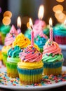multi-colored cupcakes for the holiday. Selective focus. Royalty Free Stock Photo