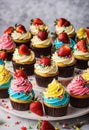 multi-colored cupcakes for the holiday. Selective focus. Royalty Free Stock Photo