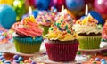 multi-colored cupcakes for the holiday. Selective focus. Royalty Free Stock Photo