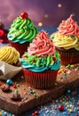 multi-colored cupcakes for the holiday. Selective focus. Royalty Free Stock Photo