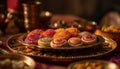 Multi colored decorations adorn the homemade Indian dessert generated by AI