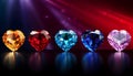 Multi-colored diamonds in the shape of a heart on a black background