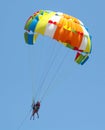A multi-colored dome of a parachute in the sky as a background Royalty Free Stock Photo