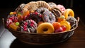 Multi colored donut variation, gourmet dessert temptation generated by AI Royalty Free Stock Photo