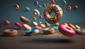 Multi -colored donuts, confectionery sweets, generative ai