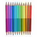 Multi-colored double-sided pencils. Vector illustration with editable layers. Group of bright pencils lined in rainbow colors.