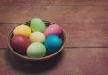 Multi-colored Easter eggs in a bowl Royalty Free Stock Photo