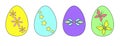 Multi-colored Easter eggs with drawings - set for Easter. Easter eggs of yellow, green, gray, blue colors with the image of butter Royalty Free Stock Photo