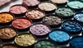 Multi colored eyeshadow collection, beauty close up, fashion make up glamour generated by AI Royalty Free Stock Photo