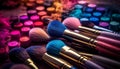 Multi colored eyeshadow palette, vibrant colors for glamorous make up looks generated by AI Royalty Free Stock Photo