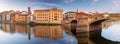 Old stone houses on the banks of the Arno river Florence early in the morning. Royalty Free Stock Photo