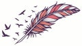 Multi-Colored Feather with Flying Birds, vector design Generative AI Royalty Free Stock Photo