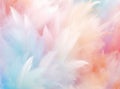 Multi-colored feathers of a bird of pastel shades on a light background selective focus