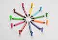 Multi colored felt tip pens on white background Royalty Free Stock Photo