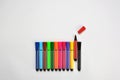 Multi colored felt tip pens on white background Royalty Free Stock Photo