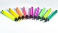 Multi-colored felt-tip pens on a white background. Tools for drawing and creativity. Bright colors. School supplies. opy space Royalty Free Stock Photo