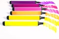 Multi-colored felt-tip pens on a white background. Tools for drawing and creativity. Bright colors. School supplies. opy space Royalty Free Stock Photo