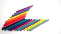 Multi-colored felt-tip pens on the white isolated background,