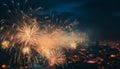 Multi colored fireworks exploding, illuminating the night sky generated by AI Royalty Free Stock Photo