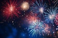 Multi colored fireworks salute new year 2024 magic night bright light effects show illuminated holiday celebrate