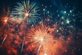 Multi colored fireworks salute new year 2024 magic night bright light effects show illuminated holiday celebrate