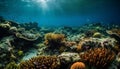 Multi colored fish swim below the tropical reef in crystal clear water Royalty Free Stock Photo