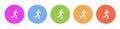 Multi colored flat icons on round backgrounds. Walking with snowshoes multicolor circle vector icon