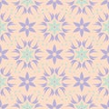 Multi colored floral seamless pattern. Beige background with violet and blue flower elements Royalty Free Stock Photo