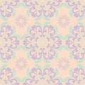 Multi colored floral seamless pattern. Beige background with violet and blue flower elements Royalty Free Stock Photo