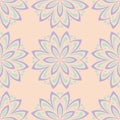 Multi colored floral seamless pattern. Beige background with violet and blue flower elements Royalty Free Stock Photo