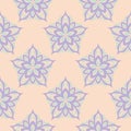 Multi colored floral seamless pattern. Beige background with violet and blue flower elements Royalty Free Stock Photo