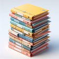 Multi-colored folders piled neatly, yellow folder on top, isolated on white Royalty Free Stock Photo