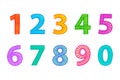 Multi colored freehand drawn numbers from one to zero