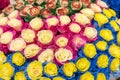 Multi-colored fresh roses. Large, beautiful bouquet of roses of different colors Royalty Free Stock Photo