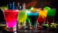 Multi-colored fruit cocktail orange, lime, lemon, and blue generated by AI Royalty Free Stock Photo