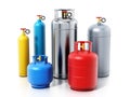 Multi-colored gas cylinders isolated on white background. 3D illustration Royalty Free Stock Photo
