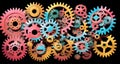 Multi-colored gears on a black background